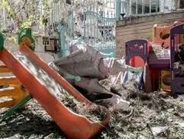 لحظه انفجار مهدكودکی در تهران از زاويه دوربين‌های مداربسته در جنگ تحمیلی ۱۲ روزه