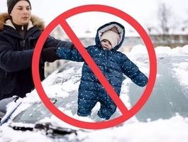 استفاده از یک نوزاد به عنوان برف‌پاک‌کن خودرو جنجالی شد/ ویدئو